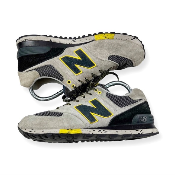 New Balance Mens ML574AT D Classic Running Gray Navy Yellow Sneaker Shoes 8.5 - Picture 4 of 14